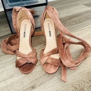 Fashion Nova Women's Rose Pink Wrap Heels